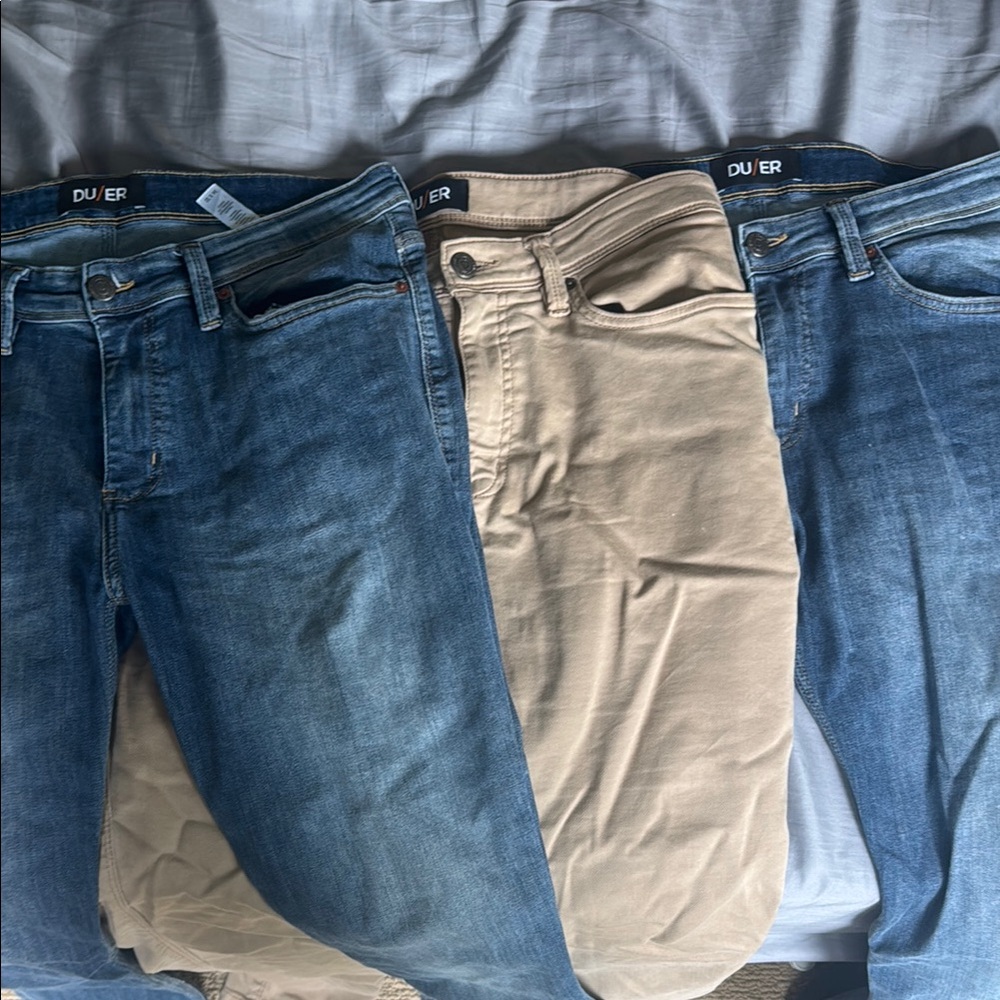 Men's Slim Straight Jeans - Blue and Tan
